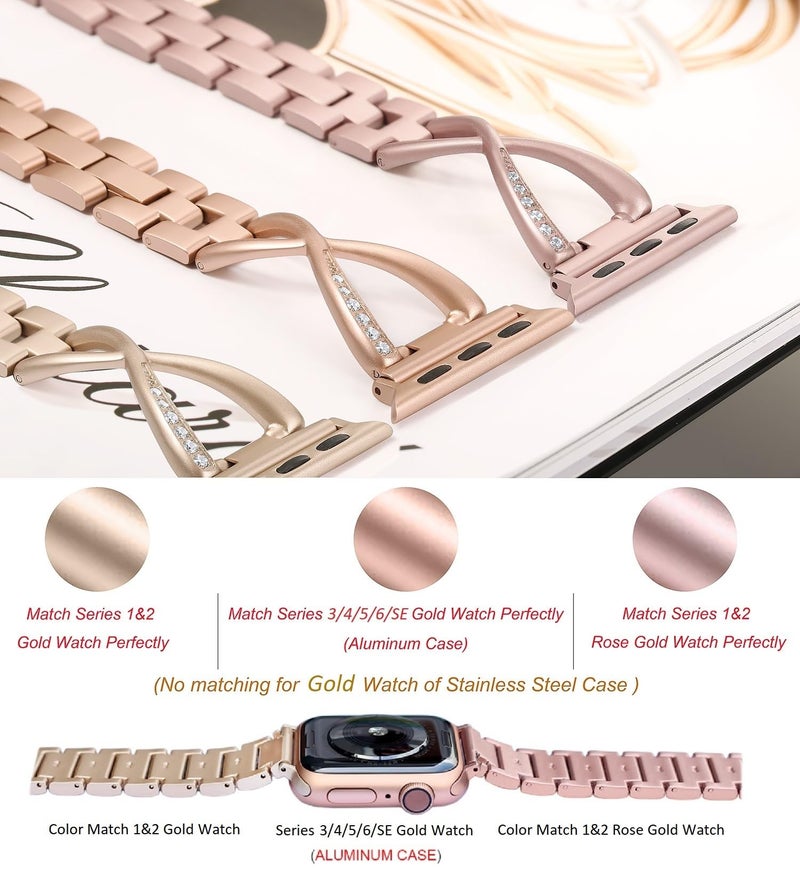 Secbolt Bands Compatible with Apple Watch Band 38mm 40mm 41mm 42mm(Series 11/10) Iwatch SE Series 11/10/9/8/7/6/5/4/3/2/1 Women Dressy Jewelry Metal Accessories Wristband Strap, Color Match Series 1&2 Rose Gold Watch - Image 5